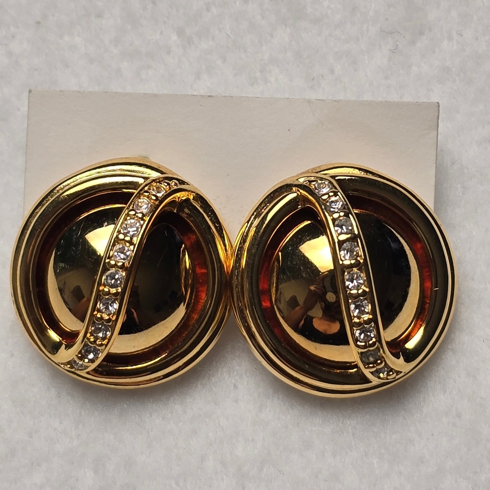 Joan Rivers Gold Tone Interchangeable Crystal Dome Stud Earrings Vintage
